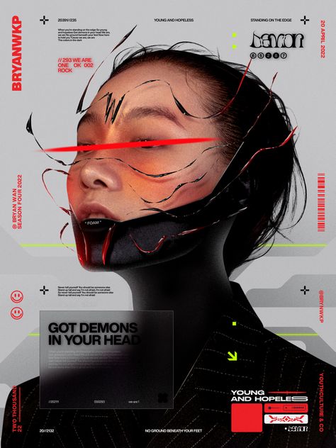 Cyberpunk Design Graphic, Futuristic Magazine, Demon Inside, Cyberpunk Aesthetic, Futuristic Style, Arte Cyberpunk, Aesthetic White, Typography Poster Design, Japan Aesthetic