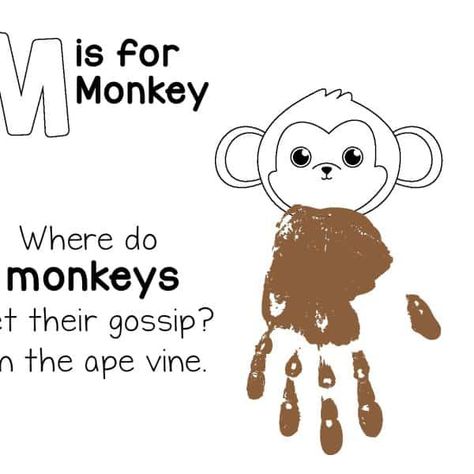 Search Home Monkey Handprint, Handprint Monkey, M For Monkey, Monkey Craft, Monkey Crafts, Abc Art, The Letter M, Preschool Lesson Plans, Word Recognition