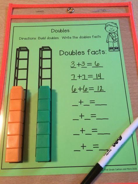 Doubles First Grade Math, Double Facts First Grade, Grade 2 Math Activities, Doubles Facts First Grade, Doubles Math Activities, Dry Erase Pocket Ideas, Doubles Activities For First Grade, Doubles Math Games First Grade, Teaching Doubles First Grade