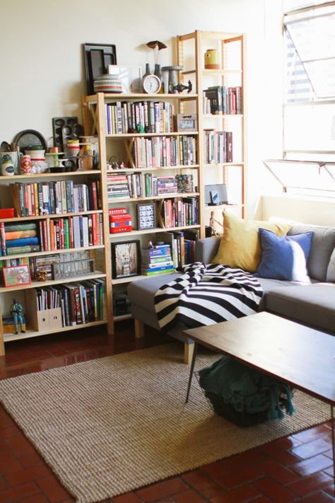 Ivar Shelves, Bamboo Bookshelf, Ivar Regal, Downtown Loft, Downtown Lofts, Ikea Bookshelves, Ikea Living Room, Downtown Denver, Loft House