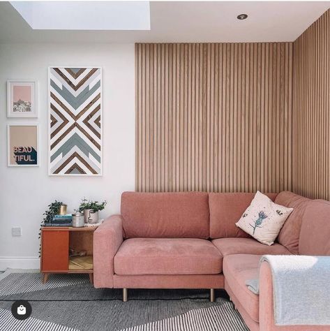 Wall Behind Couch, Behind Couch, Condo Furniture, Wood Slat Wall, Apartment Makeover, Wooden Wall Panels, Box Company, Wood Panel Walls, Slat Wall