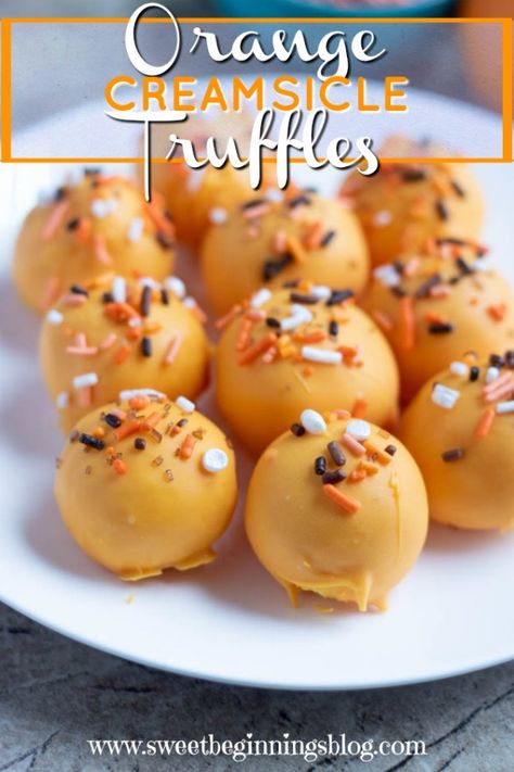 Orange Creamsicle Truffles #SummerDessertWeek ~ Sweet Beginnings Blog Delish Recipes Desserts, Orange Creamsicle Truffles, Creamsicle Truffles, Orange Desserts, Marshmallow Sweets, Truffle Cookies, Dessert Truffles, Truffle Recipes, Caramel Truffle