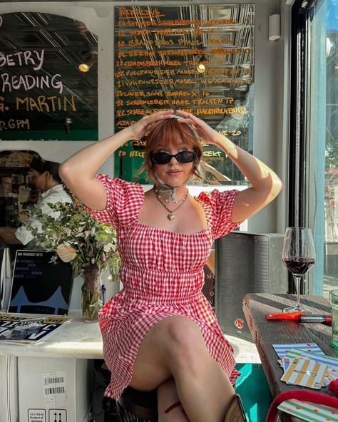 Obsessed is an understatement @kaylakane styles our I'm Yours Red Gingham Mini Dress! ❤️ Country Girl Summer, Wine Date, Winery Outfit, Red Gingham Dress, Happy Hour Outfit, Best Friend Photo Ideas, Pink Morning, Gingham Outfit, Bestie Photos