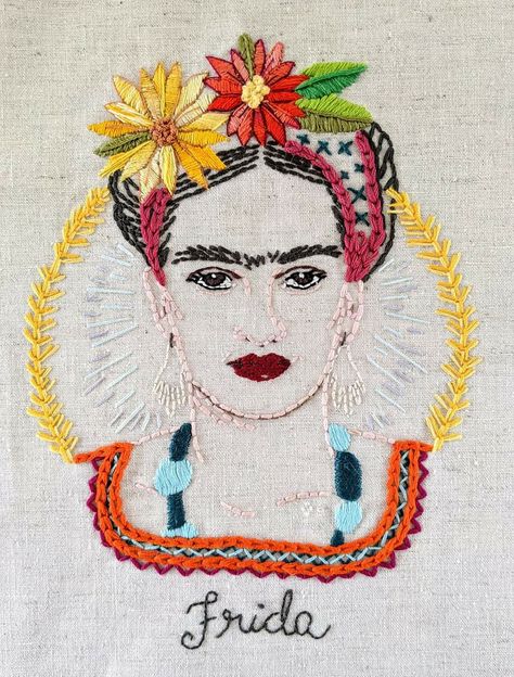 Mexican Edits, Frida Embroidery, Embroider Jeans, Cushion Cover Design, Frida Kahlo Paintings, Modern Hand Embroidery Patterns, Stitch Witchery, Cushion Cover Designs, Fabric Boxes