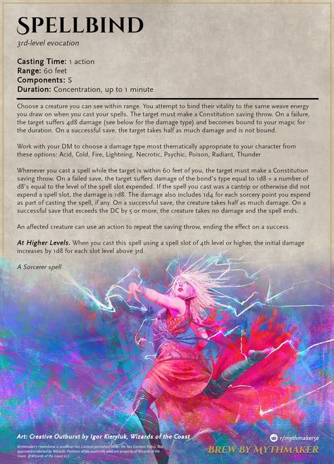 Evocation Magic, Sorcerer Spells, Homebrew Spells, Spell Ideas, Dnd Sorcerer, Dnd Spells, Dnd Wizard, Dungeons And Dragons Races, Dnd Stats