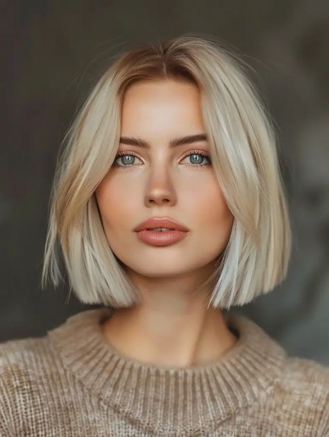 Shaggy Fine Hairstyles, Expensive Looking Haircut, Short Bob Fine Hair Straight, Blonde Bob Hairstyles 2024, Celebs With Bobs, Medium Bob Straight Hair, Silver Hair Bob Haircut, Flippy Bob Hairstyles, Blonde Bob Round Face