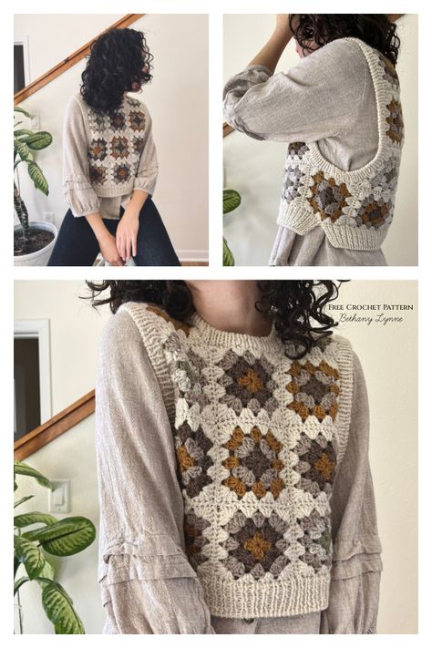 Agnes Granny Square Vest Free Crochet Pattern Crochet A Vest, Crochet Vest Outfit, Crochet Vest Pattern Free, Vest Pattern Free, Crochet Cardigans, Pattern Outfits, Gilet Crochet, Diy Sweater, Crochet Stitches For Blankets