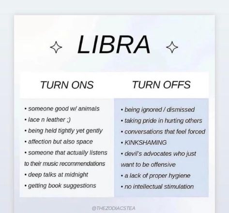 Libra Turn Ons And Turn Offs, Libra Turn Ons, Facts About Libra Women, Libra Personality, Libra Memes Hilarious, Deep Talks, Proper Hygiene, Libra Quotes Zodiac, Libra Memes Truths