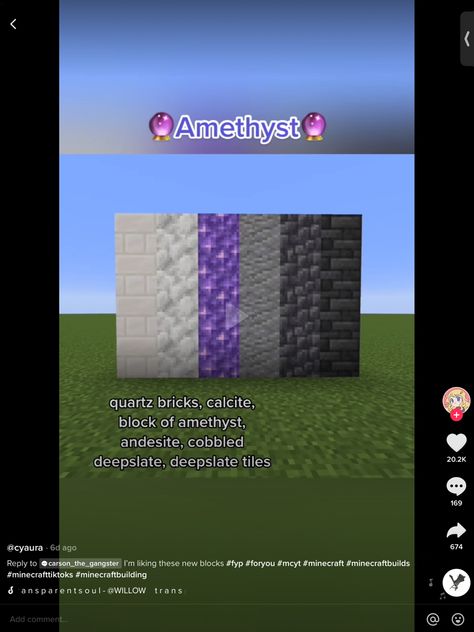 Minecraft Amethyst Floor Design, Amethyst Cave Minecraft, Minecraft Building Ideas Amethyst, Amethyst Village Minecraft, Black And Purple Minecraft Builds, Minecraft Quartz House, Minecraft Amethyst Palette, Amethyst Base Minecraft, Amethyst Enchanting Room Minecraft