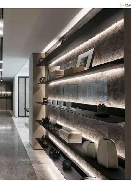 Stone Wall Design, Wall Shelving Units, Shelving Design, Contemporary House Design, Shelf Design, Apartment Interior Design, Office Interior Design, Apartment Interior, 인테리어 디자인