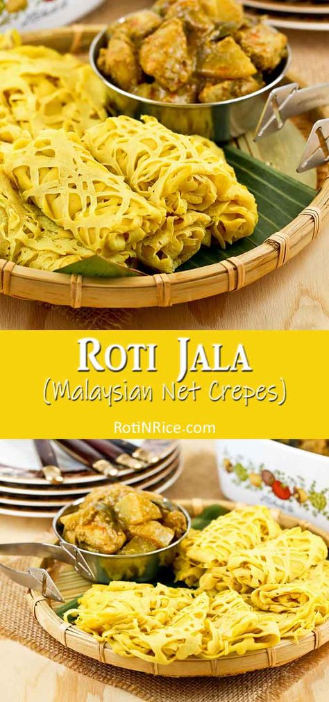 Roti Jala Recipe, Asian Crepes, Cooking Template, Roti Jala, Malaysian Recipes, Curry Easy, Malay Food, Laos Food, Malaysian Cuisine