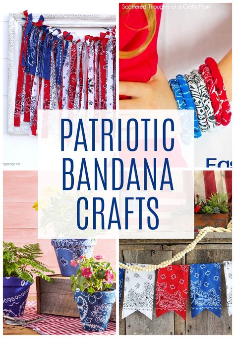 Bandana Wreath, Patriotic Crafts Diy, Bandana Quilt, Bandana Crafts, Rag Flag, Bandanas Diy, Fabric Spray Paint, Ribbon Flag, Patriotic Diy