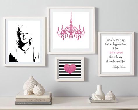 Marilyn Monroe prints, Marilyn monroe wall art, Marilyn set of 4, Marilyn pink fashion set, chandelier poster, heart decor, marilyn quote by S4StarSbySiSSy on Etsy https://www.etsy.com/ca/listing/384705748/marilyn-monroe-prints-marilyn-monroe Tiffany Blue Rooms, Audrey Hepburn Print, Teal Bedroom Decor, Marilyn Monroe Wall Art, Tiffany And Co Box, Sparkle Quotes, Teal Art, Heels Fashion, Fashion Wall Art