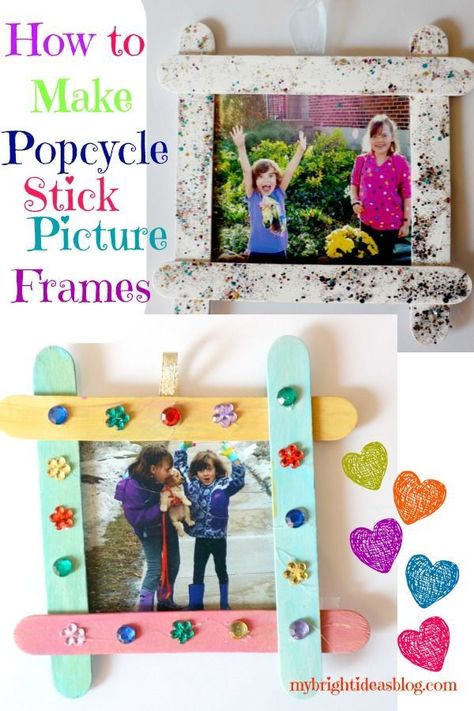 Easy kids crafts. Excellent gift idea from a child. Make a popcycle stick picture frame. Stick Picture Frame, Homemade Picture Frames, Popsicle Stick Picture Frame, Homemade Frames, Kids Picture Frames, Easy Kids Crafts, Picture Craft, Picture Frame Crafts, Diy Picture Frames