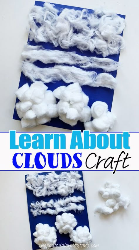 Different Types Of Clouds Drawing, Sky Crafts For Kids, Cloud Art For Kids, Clouds Craft, Clouds For Kids, Cloud Activities, Cloud Artwork, Toddler Projects, Easy Kid Activities