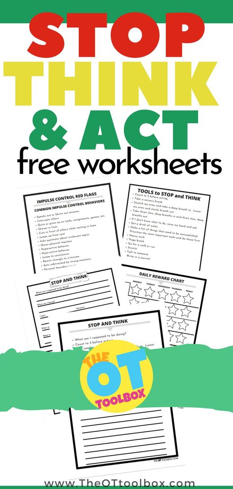 {Free} Stop and Think Worksheets for kids, teens, and adults, too! Use these printable sheets to help with working memory, impulse control, self-monitoring, and emotional control. Self Regulation Activities For Adults, Games For Impulse Control, Stop And Think Behavior Sheet, Stop And Think Worksheet, Impulse Control Activities For Middle School, Emotional Zones For Kids, Self Control Sel Lessons, Stop And Think Impulse Control, Self Control Games For Kids