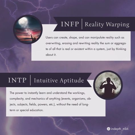 @indepth_mbti Mbti As Powers, Intj Problems, Intp Mbti, Mbti Functions, Type 4 Enneagram, Myers Briggs Test, Infp Personality Type, Intp Personality Type, Purple Magic