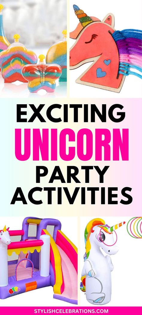 Exciting Unicorn Party Activities for Parties Unicorn Theme Birthday Decoration Ideas, Girl Party Games Kids, Three Year Old Unicorn Birthday, Dragons And Unicorns Party, Unicorn Sleepover Party Ideas, Unicorn Birthday Activities Kids, Unicorn Party Games For Kids, Unicorn Fourth Birthday, Unicorn 4th Birthday Party Ideas