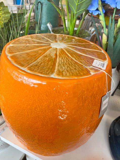 Funky Outdoor Decor, Home Goods Fruit Stools, Food House Decor, Fruit Themed Decor, Orange Fruit Decor, Fruit Home Decor, Fruit Stool, Food Stools, Kaarin Joy