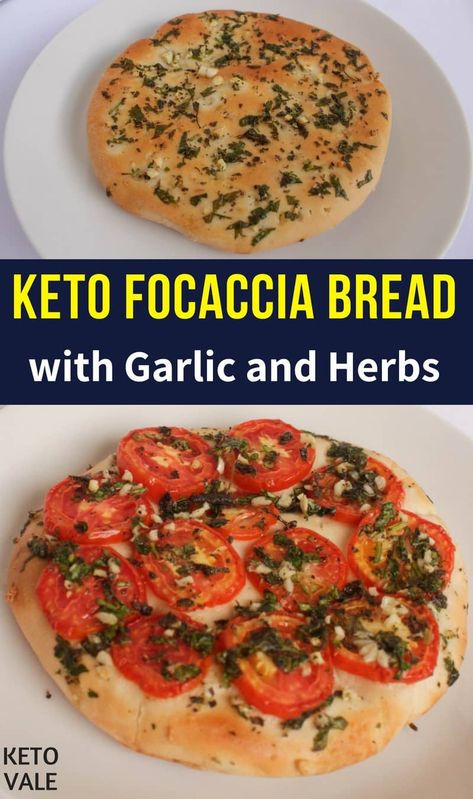 Keto focaccia bread with garlic and herbs low carb recipe via @ketovale Brown Bread Recipes, Keto Focaccia, Bread With Garlic, Pain Naan, Low Carb Gluten Free Recipes, Easy Low Carb Meals, Brown Bread, Meals Ideas, Focaccia Bread