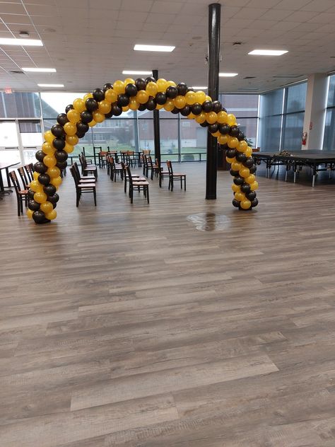 Black and Gold Spiral balloon arch #detailedplanningandevents #uapb #foundersday Spiral Balloon Arch, Founders Day, Balloon Arch, Party Event, Black And Gold, Arch, Balloons, Gold, Quick Saves