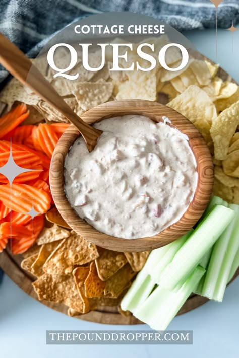 Cottage Cheese Queso Dip via @pounddropper Ww Cottage Cheese Queso Dip, Weight Watchers Cottage Cheese Queso Dip, Weight Watchers Queso Dip, Cottage Cheese Rotel Dip, Weight Watcher Dips, Cottage Cheese Queso Dip, Recipes Using Cottage Cheese, Cheese Queso Dip, Cottage Cheese Queso