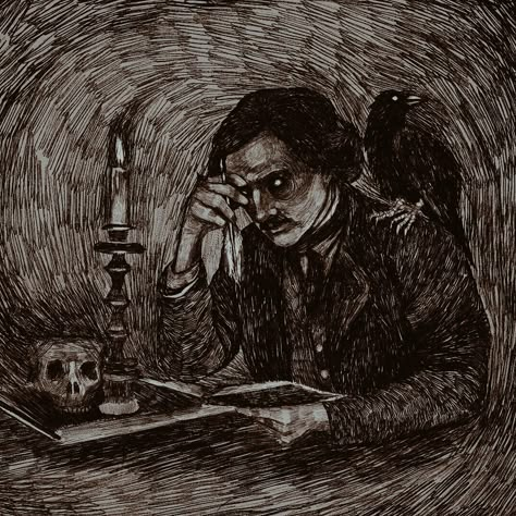 Edgar Allan Poe Illustration, Edgar Allen Poe Art, Edgar Allan Poe Art, Gothic Academia, Poe Quotes, Dark Academia Art, Allen Poe, Raven Art, Edgar Allen Poe