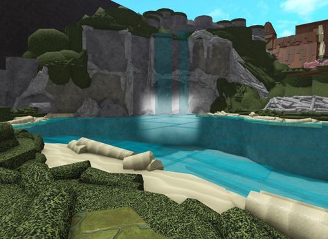 Water Park Layout Bloxburg, Love Island Bloxburg Layout, Bloxburg Lake House Ideas, Summer Resort Bloxburg, Mountains Bloxburg, Bloxburg Cliffside House, Bloxburg Tropical Resort, Bloxburg Campsite Layout, Beach Town Layout