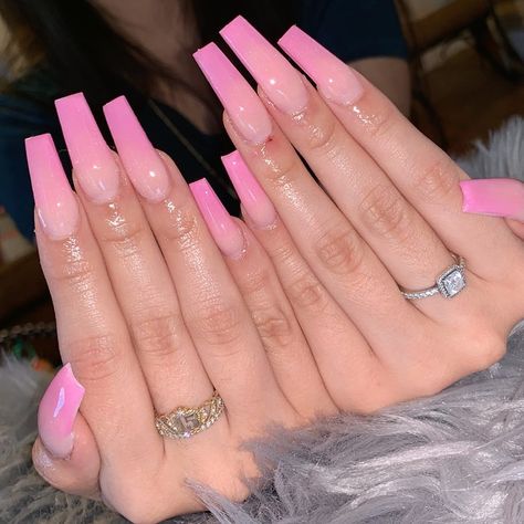 Instagram post by Amy Celeste 🍒 • Feb 24, 2019 at 9:09pm UTC Cute Simple Pink Acrylic Nails, Cute Simple Pink Nail Designs, Cute Long Pink Acrylic Nails, Pink On Pink Ombre Nails, Pink Ombre Nails Square, Acrylic Nails Pink Ombre, Simple Pink Acrylic Nails, Pink Ombre Acrylic Nails, Ombré Nails With Design