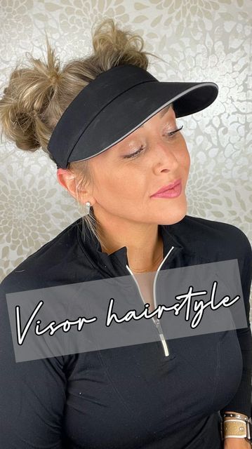 Hair Styles With Visor Hats, Visor Short Hair, Hairstyles To Wear With A Visor, Hairstyles For Visors Hats, Visor Hat Hairstyles, Tennis Hair, Visor Hairstyles, Long And Short Hair, Quick Hairstyle