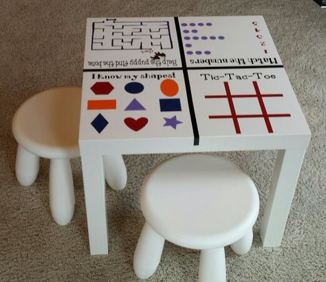 Kids activity table - w/ stools Painted Kids Table, Paint Kids Table, Lack Hack, Dry Erase Table, Wall Games, Diy Kids Table, Ikea Lack Table, Lack Table, Kids Activity Table