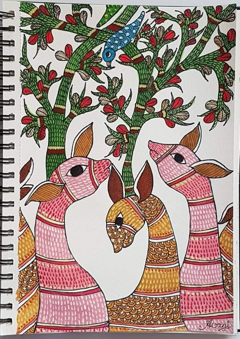 Gond Art Pattern, Gond Art Motifs, Rangoli Cartoon, Godna Art, Pithora Painting, Gonda Art, Phad Painting, Gond Art, Gond Painting