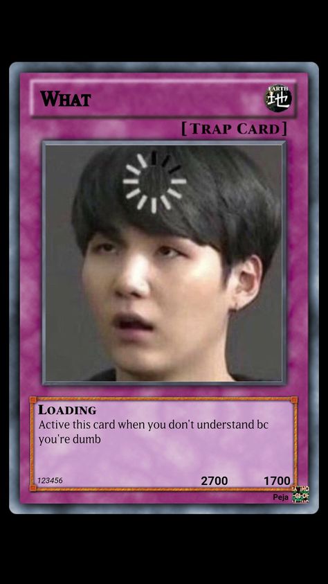 Bts trap card meme namjoon rm joon seokjin jin yoongi suga j-hope hobi hoseok jimin taehyung tae v jungkook kook Trap Cards Group Chat, Kpop Trap Cards, Trap Cards Funny, Card Memes, Kpop Cards, Trap Cards, Trap Card, Yugioh Trap Cards, Mood Card