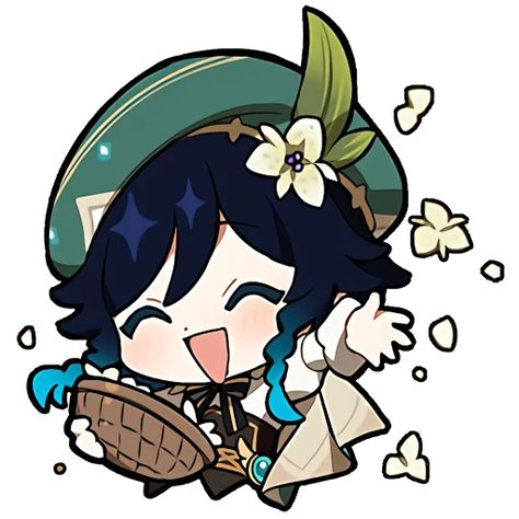 Telegram Sticker #31 from collection «Genshin Impact Official Chibi Emotes» Chibi Emotes, Telegram Stickers, Anime Character, Genshin Impact, For Free, Glass, Flowers, Green, Hair