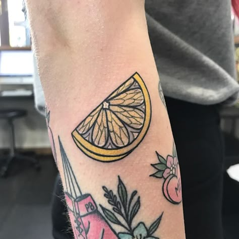 See this Instagram photo by @ngxtattoo • 1,904 likes Good Luck Tattoo, Lemon Tattoo, Stained Glass Tattoo, Luck Tattoo, Fruit Tattoo, Tattoo Script, Time Tattoos, Skin Art, Piercing Tattoo