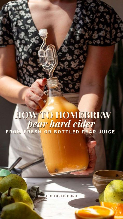 Learn how to homebrew pear cider from pear juice! This pear hard cider recipe teaches you how to make cider from just pear juice, sugar, yeast (and a few spices for fun). I'll also show you how to bottle it with honey for a delicious sparkling pear cider! #cider #pear #homebrew Diy Cider, Hard Cider Recipe, Pear Wine, Key Lime Pound Cake, Pear Cider, Cider Recipe, Pear Juice, Hard Cider, Mead