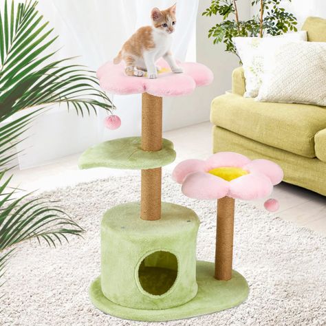 Arrives by Fri, Apr 7 Buy Mellcom 38" H Cat Tree,Cat Tower with Scratching Posts for Indoor Small Cats at Walmart.com Cute Cat Tree, Flower Cat Tree, Tired Cat, Tree Cat Tower, Green Apartment, Flower Cat, Tree Cat, Cat Scratchers, Sisal Rope