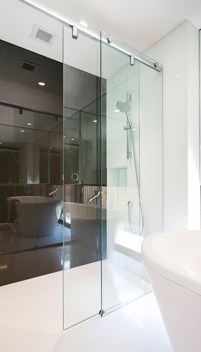 The Inline Slider Frameless Shower Screen Bathroom Models, Frameless Shower Screen, Coastal Shower Doors, Sliding Shower Screens, Modern Bathroom Renovations, Shower Sliding Glass Door, Shower Screens, Frameless Sliding Shower Doors, Bathroom Model