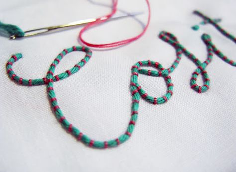 lettering Embroidery Words Letters, Embroidery Words, Couching Stitch, Handcrafted Dolls, Embroidery Letters, Embroidery Works, Embroidery Patterns Free, Hand Embroidery Stitches, Needle Work