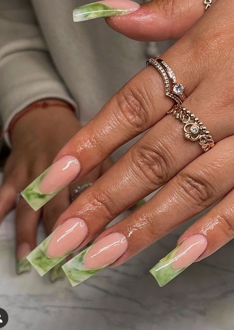 Dope Nail Designs Square, Green Acrylic Nails Designs, Jade Nails Acrylic, Green Birthday Nails, Jade Green Nails Acrylic, Nail Inspired, Boujee Nails, Acrylic Nails Nude, Gold Acrylic Nails