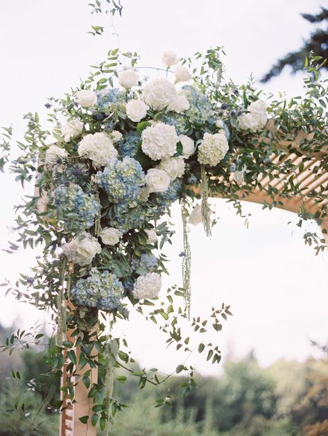 JEN & ASH - SEATTLE TENNIS CLUB - Blue Rose Photography Wedding Gazebo Flowers, Beautiful Backyard Wedding, White Wedding Arch, Gazebo Decorations, Floral Arches, Samantha Wedding, Blue White Weddings, Floral Arch Wedding, White Winter Wedding