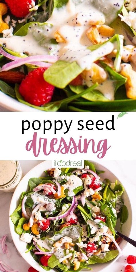 This Healthy Poppy Seed Dressing recipe is made with yogurt instead of mayo for a light and creamy salad dressing or dip without all the added sugars and additives of supermarket versions. Drizzle this poppyseed dressing over salads, fruit, and veg to create healthy dishes you want to eat every day! Creamy Poppyseed Dressing, Poppy Seed Dressing Recipe, Poppyseed Dressing Recipe, Low Calorie Salad Dressing, Poppyseed Salad Dressing, Homemade Staples, Creamy Salad, Creamy Salad Dressing, Poppyseed Dressing