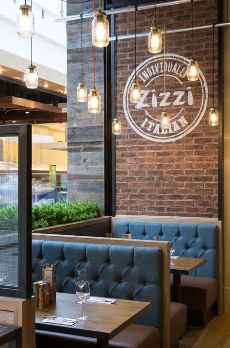 Zizzi Derby Intu Exposed Brick Bathroom, Brick Bathroom, Wall Brick, Rustic Loft, Brick Interior, Decoration Restaurant, Accent Walls In Living Room, Cafe Interior Design, Restaurant Branding