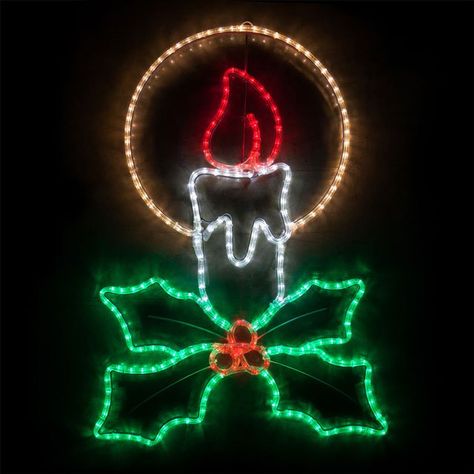 Christmas yard decorations LED candle with holly Holiday Lights Display, Christmas Light Show, Christmas Light Installation, Hanging Christmas Lights, Christmas Candle Decorations, Led Rope Lights, Candle Wreaths, Christmas Yard Decorations, Led Christmas Lights