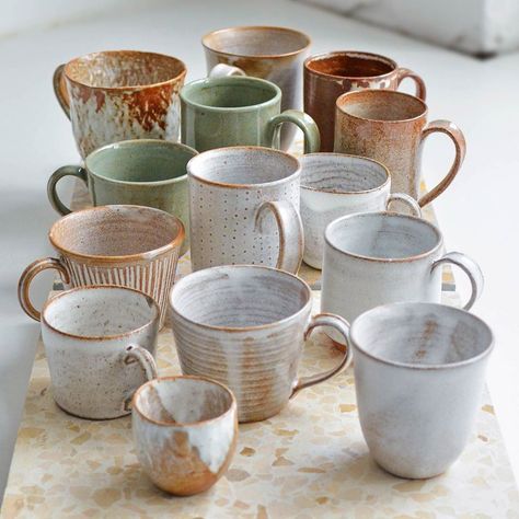 Nom Living on Instagram: “Here’s a little look at a selection of our stoneware cups and mugs, in various sizes, shapes and finishes. It’s getting colder by the day,…” Matching Mugs Aesthetic, Set Of Mugs Coffee, Mismatch Cups Wedding, Mismatched Mugs Aesthetic, Mismatched Cups, Mismatched Mugs, Earthy Mugs, Kitchen Mood Board, Mug Collection