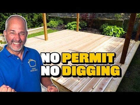 Easiest Deck You'll Ever Build | Anyone Can Do This - YouTube Free Standing Decks Diy, How To Build A Floating Deck, Temporary Deck For Renters, Ground Level Deck Ideas On A Budget, Inexpensive Deck Ideas, Cheap Deck Ideas, Building A Deck Frame, Diy Floating Deck, Build A Floating Deck