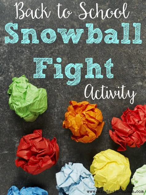 This back to school "snowball" fight activity will have your students getting up and moving around the classroom to get to know each other. Extend the activity by repeating it with new facts--or use the same ones again! First Week Activities, Get To Know You Activities, First Day Activities, First Day Of School Activities, Beginning Of The School Year, 1st Day Of School, School Games, Classroom Community, Beginning Of School