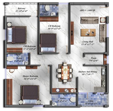 1400 SFT 3BHK Flat Designed By @infinity7styudio Team Contact for more designs and presentation plans 2bhk House Plan, Three Bedroom House Plan, Pelan Rumah, Interior Design Plan, Free House Plans, House Floor Design, Home Design Floor Plans, House Construction Plan, Architectural Interior