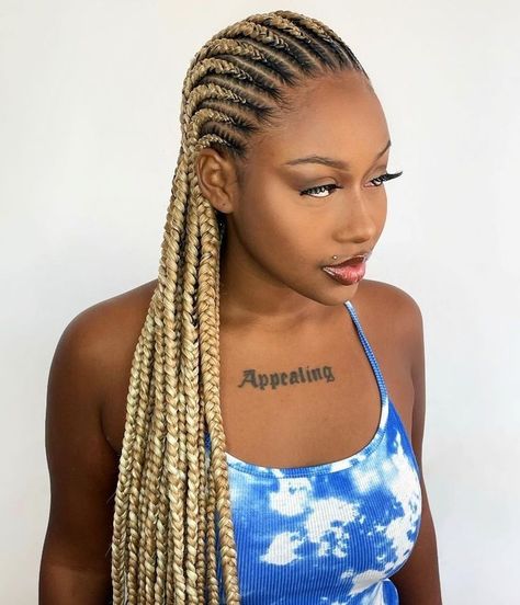 Blonde Straight Up Braids African, Blonde All Back Cornrows, Blond Straight Back Braids, Straight Back Braids With Color, Blond Braids Hairstyles, Ghana Weaving All Back Hairstyles, Ombre Cornrows Braids, Braids On Blonde Hair, Blonde Straight Back Braids