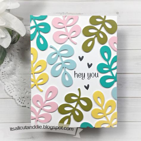 It's All Cut and Die: Paper Smooches October Challenge! October Challenge, Cardstock Cards, Keeping In Touch, Floral Foliage, Paper Smooches, Paper Crafting Ideas, Leaf Cards, Card Layouts, Glitter Pens